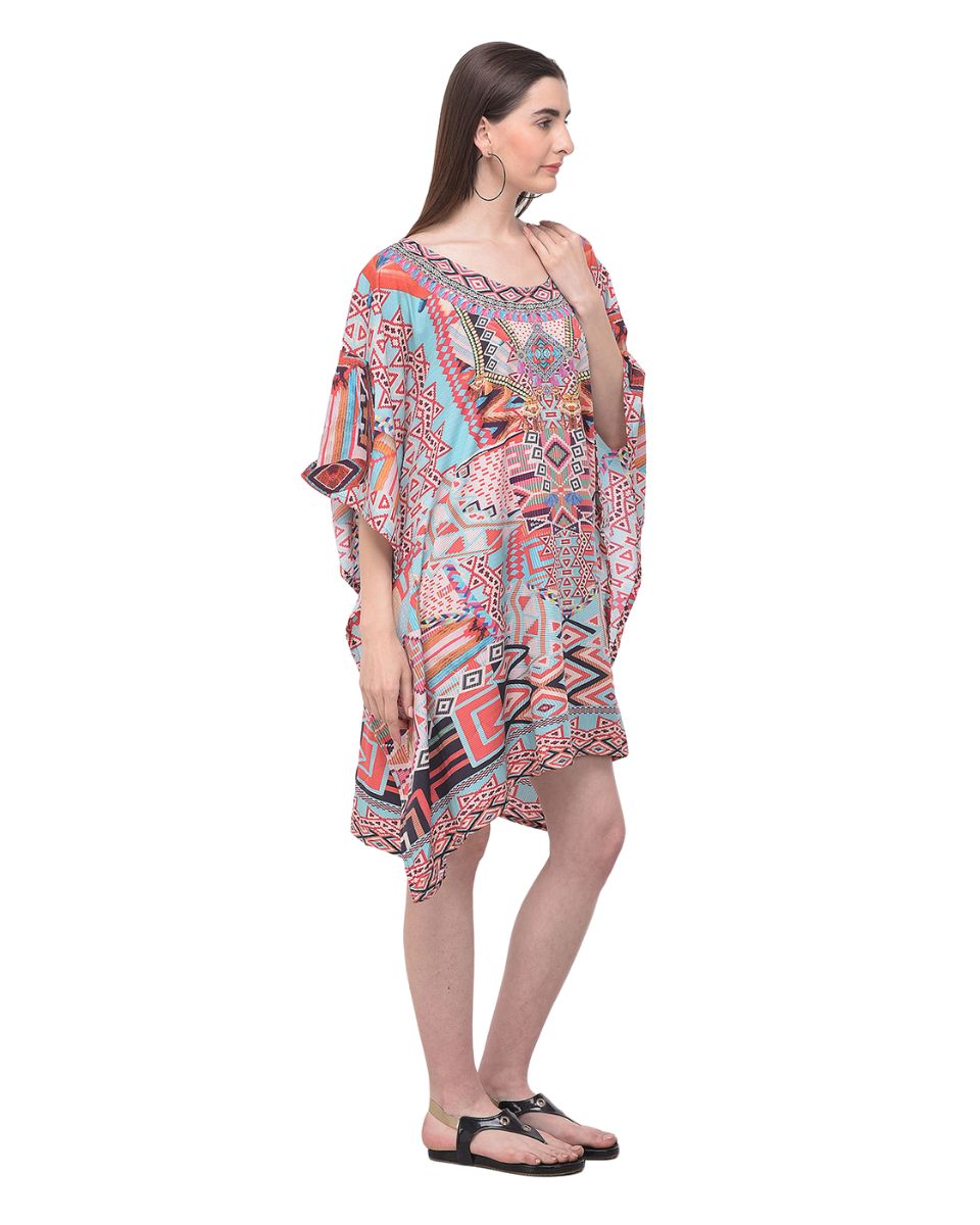 Multicolor Geometric Printed For Plus Size Women Tunic Dress