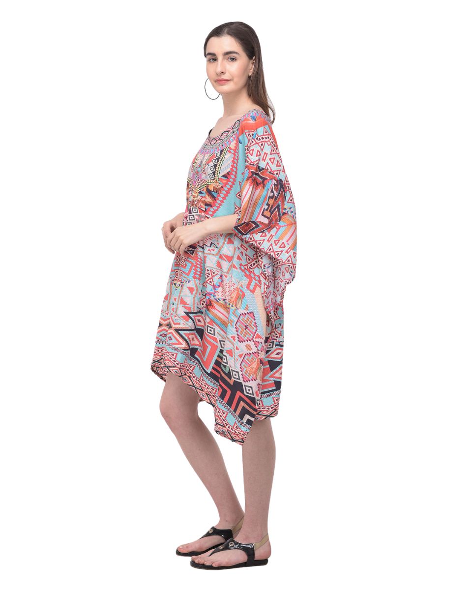 Multicolor Geometric Printed For Plus Size Women Tunic Dress