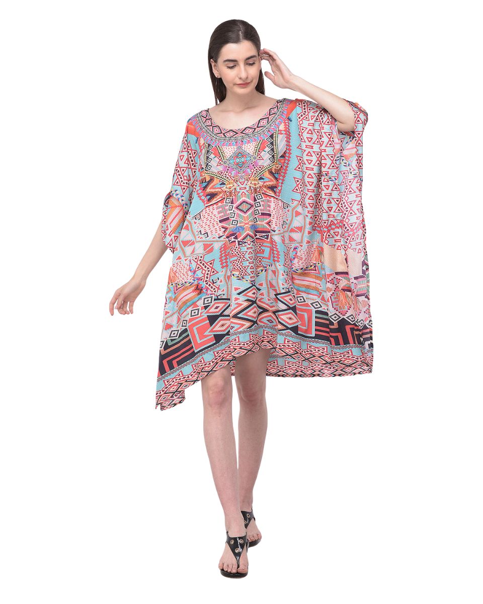 Multicolor Geometric Printed For Plus Size Women Tunic Dress