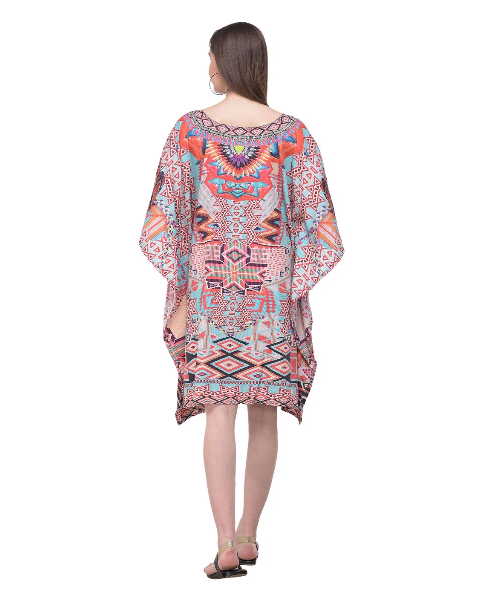 Multicolor Geometric Printed For Plus Size Women Tunic Dress