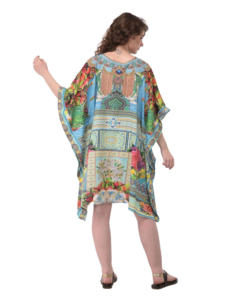 Turquoise Floral Printed Tunic For Plus Size Women