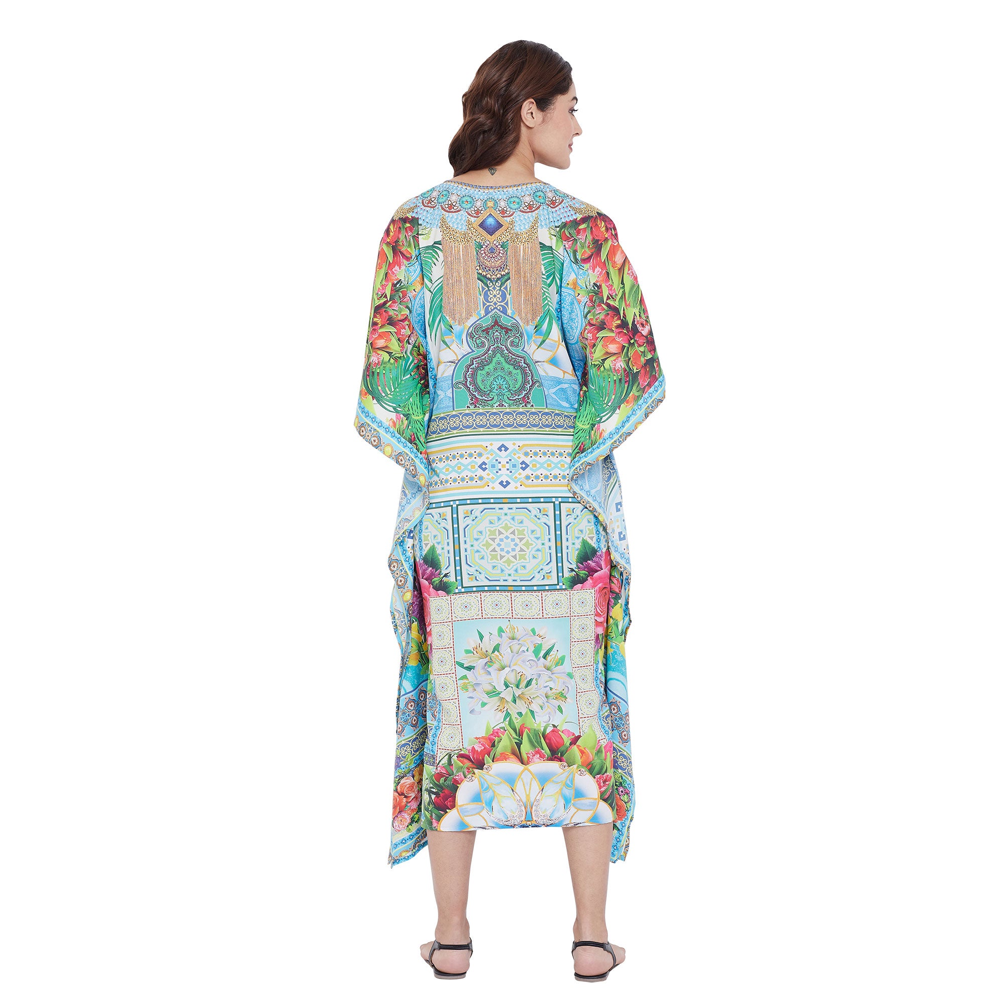 Kaftan Digital Printed Polyester Dress For Plus Size Women