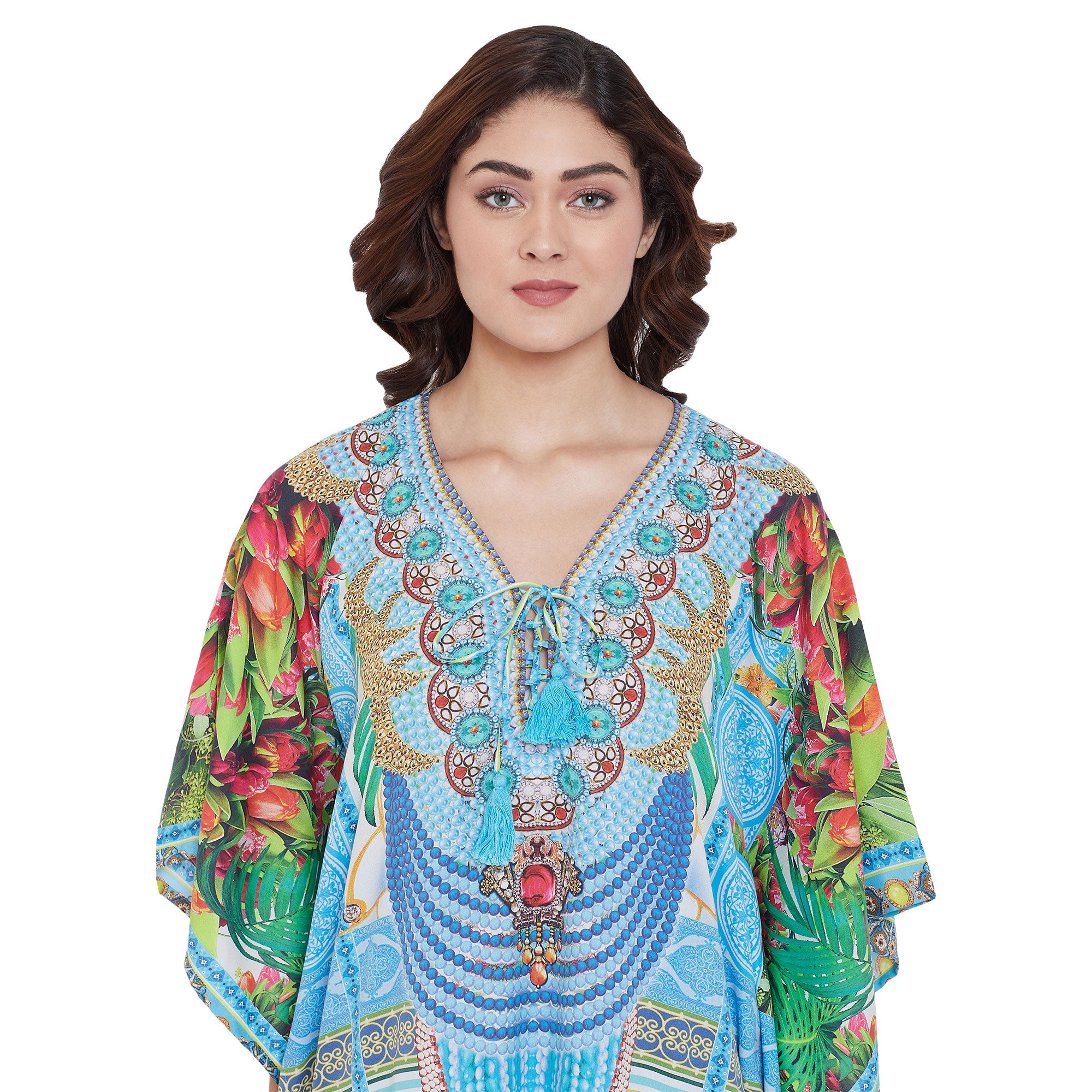 Kaftan Digital Printed Polyester Dress For Plus Size Women