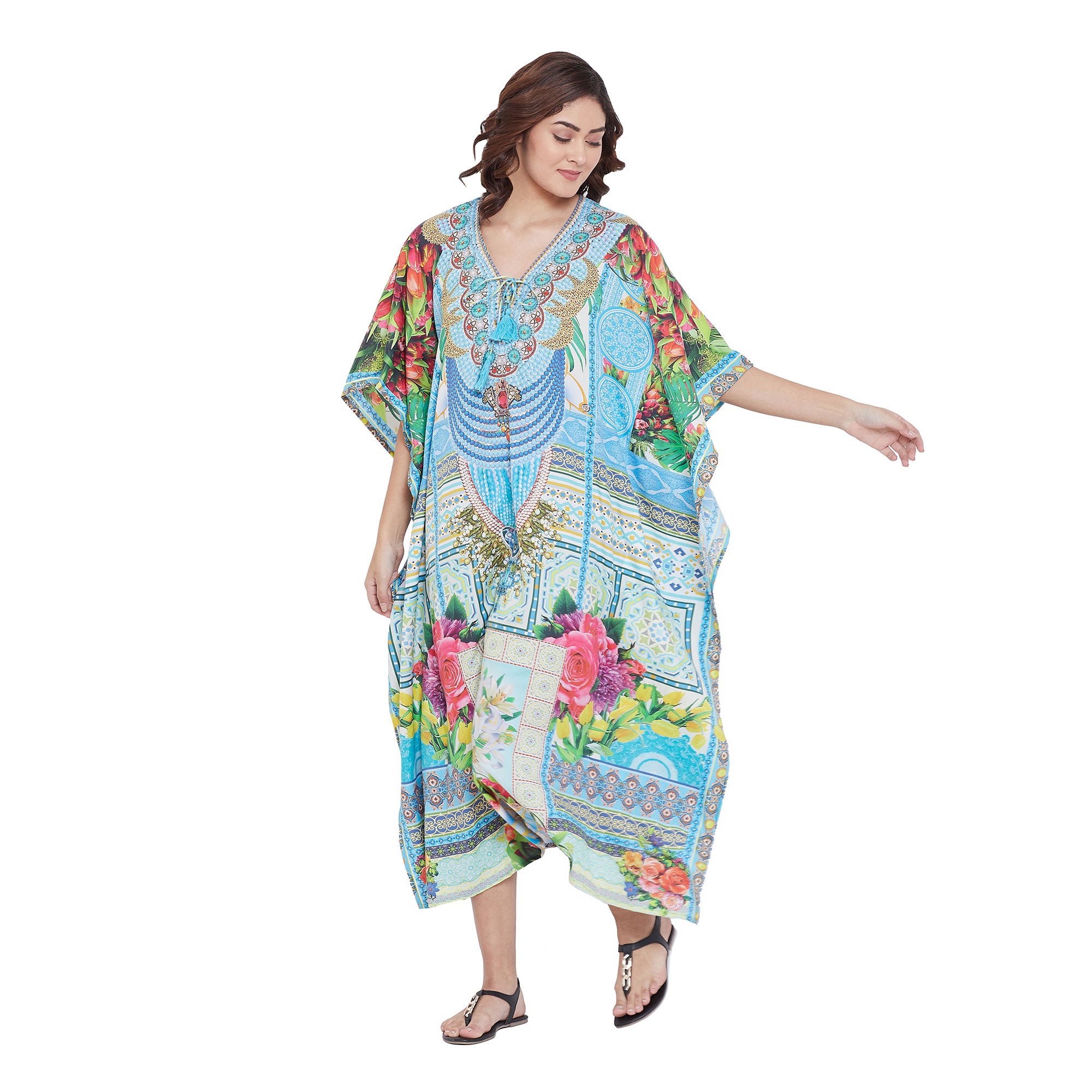 Kaftan Digital Printed Polyester Dress For Plus Size Women