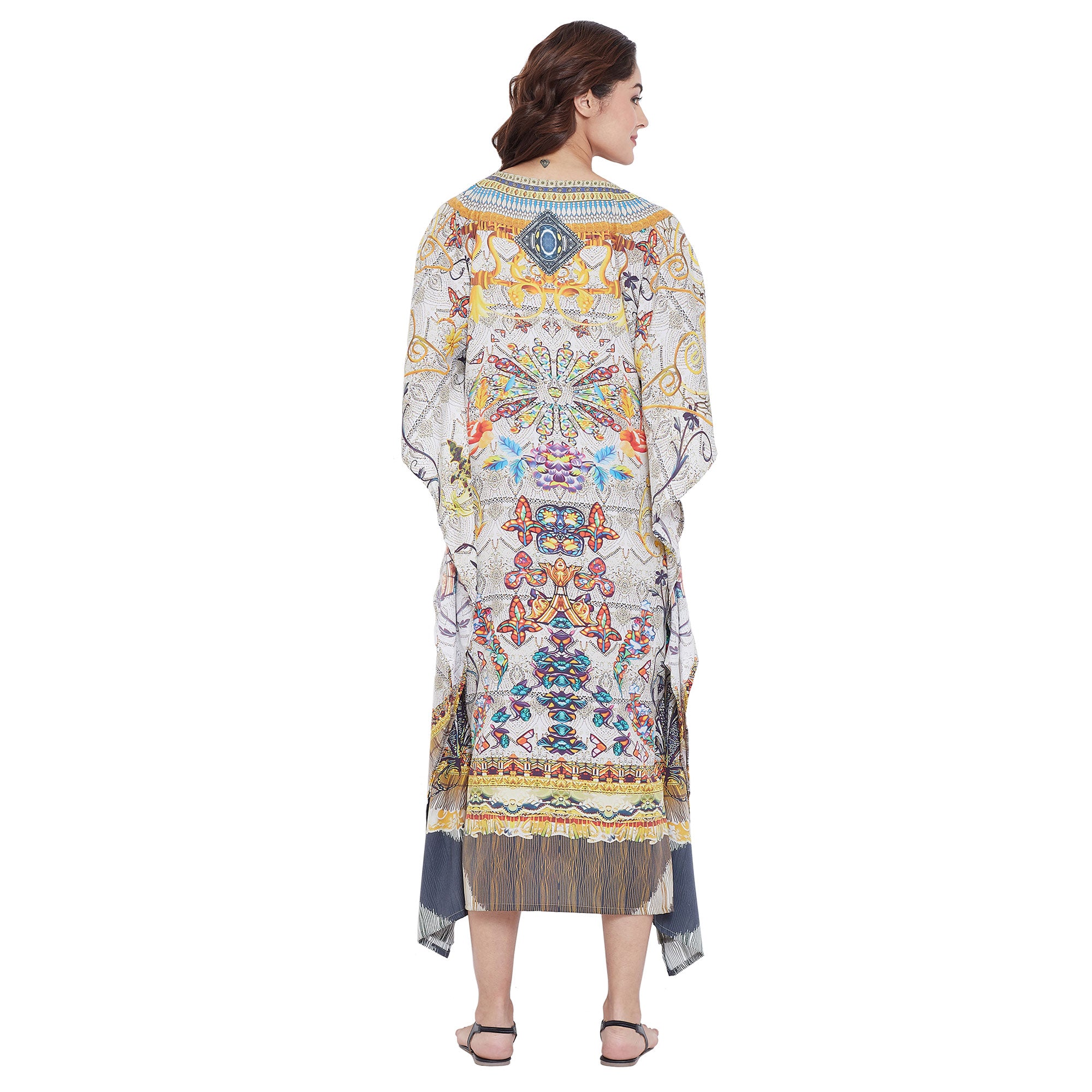 Beige Digital Print Resort Wear Hippie Boho Plus Size Kaftan For Women