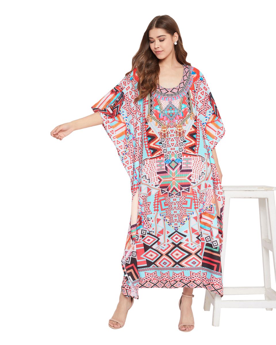 Boho Multicolor Sundress Kimono Summer Kaftan For Plus Size Women