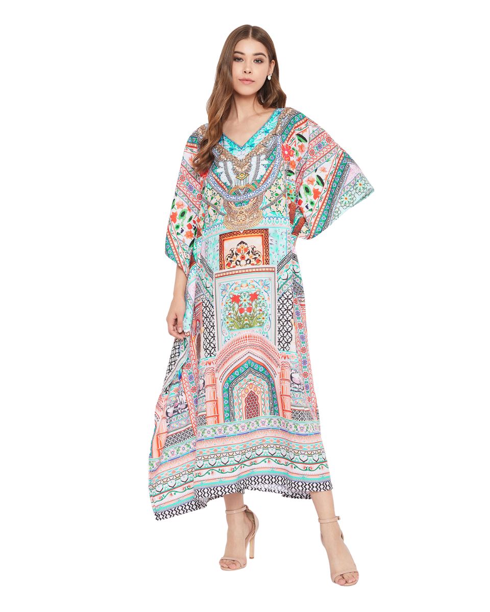 Sky Blue Boho Sundress Kimono Polyester Kaftan For Plus Size Women