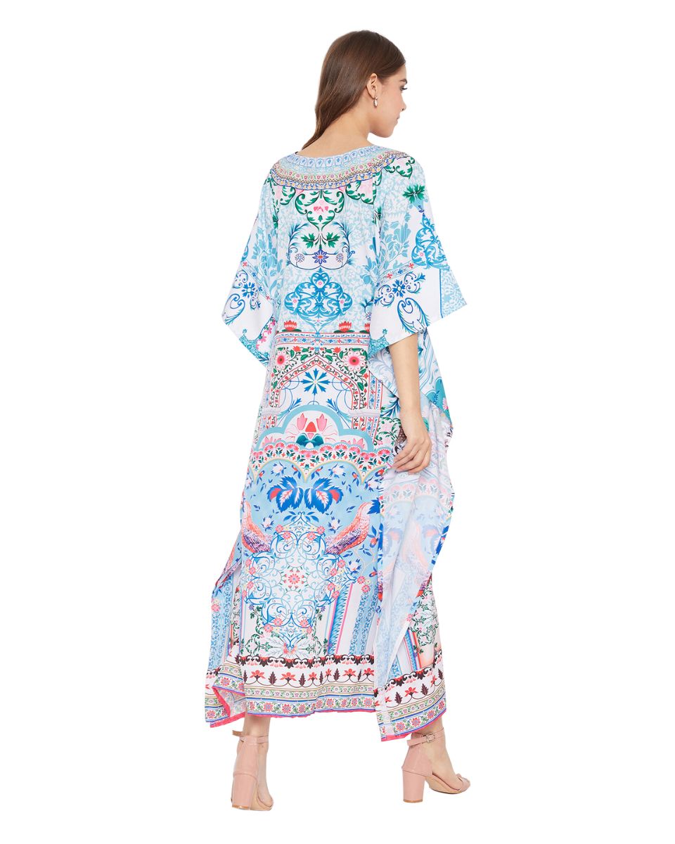 Sky Blue Digital Print Long Maxi Kaftan For Plus Size Women