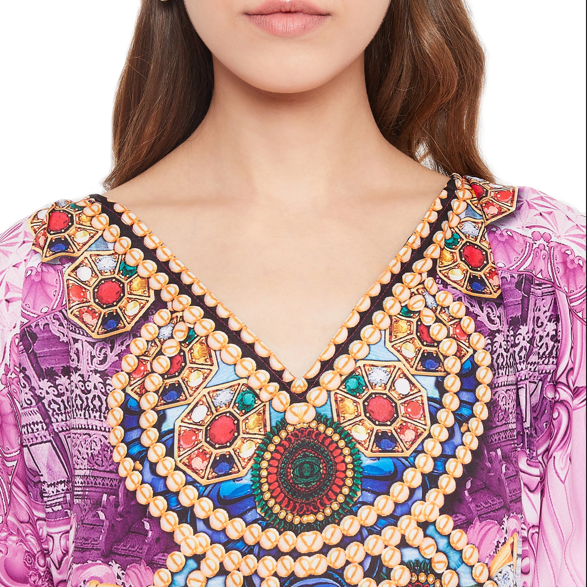Pink Floral Print Plus Size Resort Wear Caftan For Women