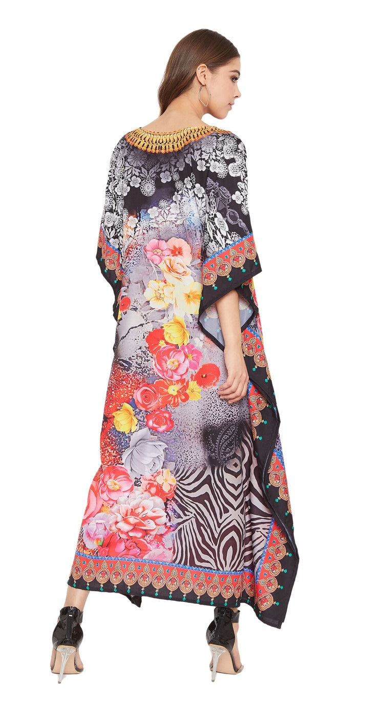 Floral Printed Black Polyester Digital Kaftan For Plus Size Women - SKU DG152-8256 - Gypsie Blu