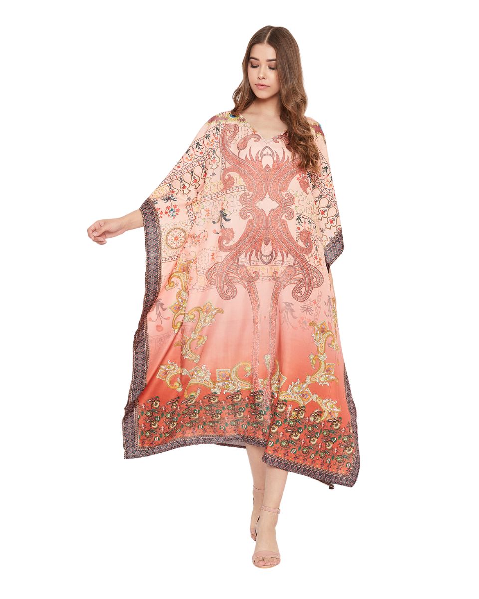 Orange Plus Size Kimono Resort Wear Polyester Caftan For Women