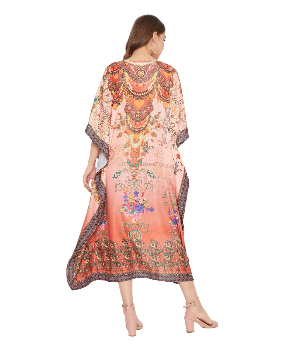 Orange Plus Size Kimono Resort Wear Polyester Caftan For Women