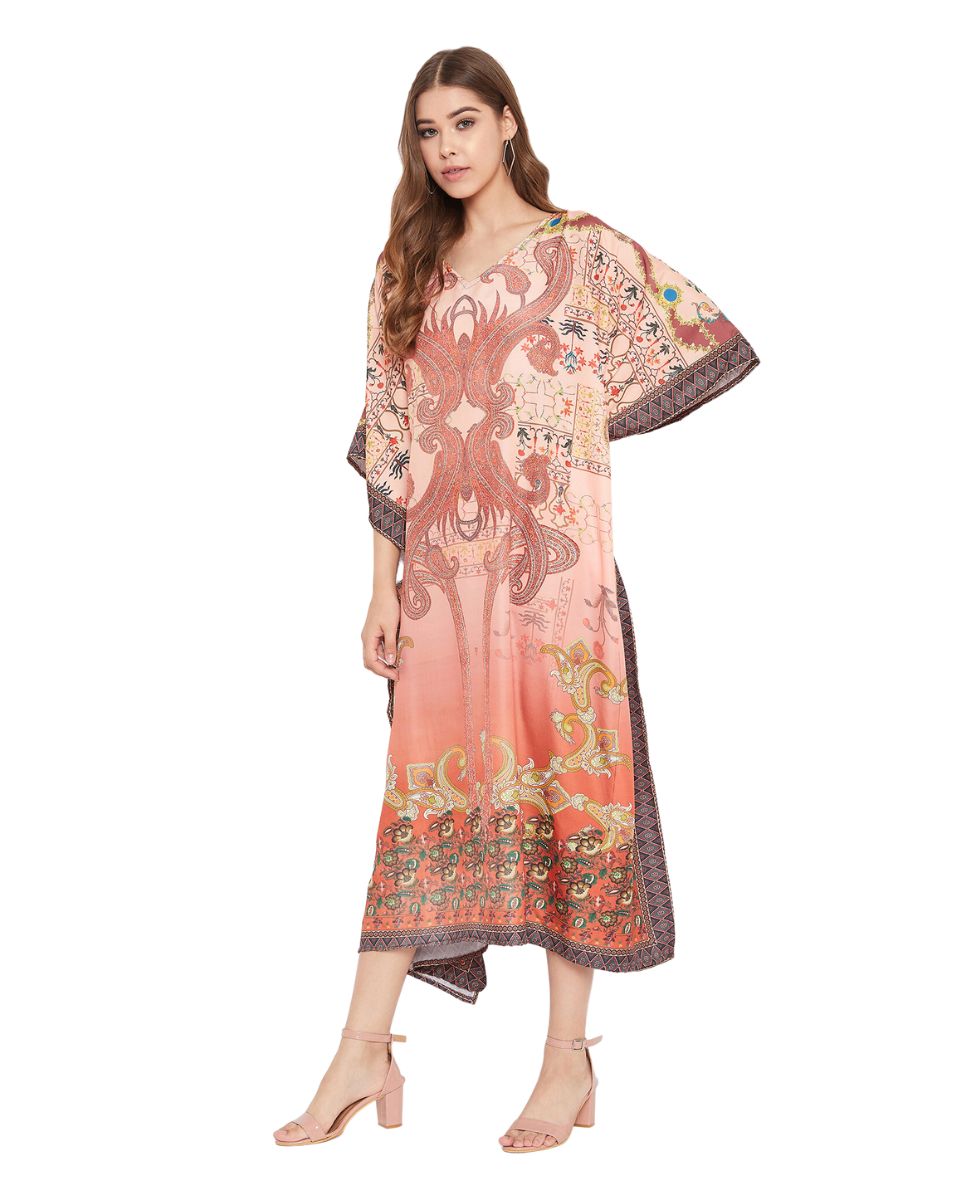 Orange Plus Size Kimono Resort Wear Polyester Caftan For Women