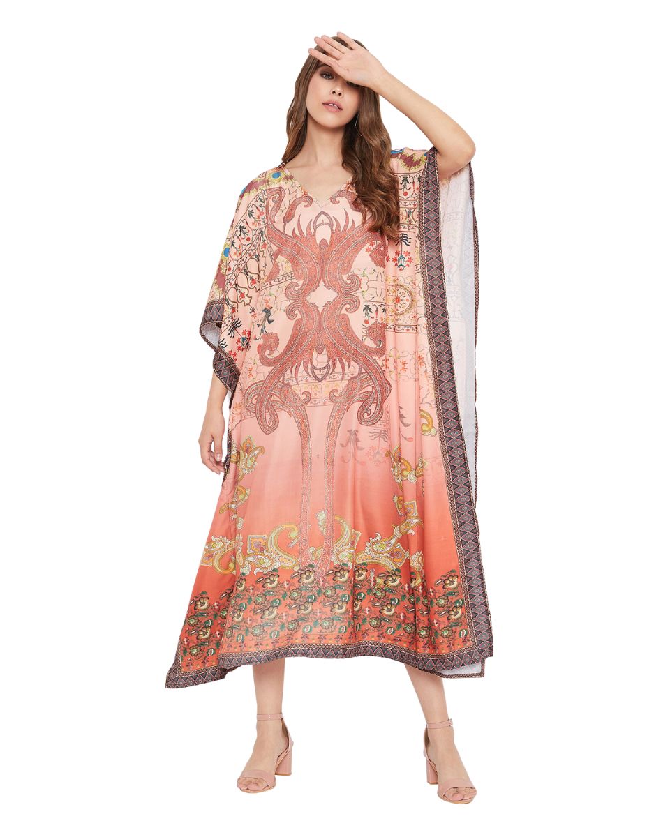 Orange Plus Size Kimono Resort Wear Polyester Caftan For Women