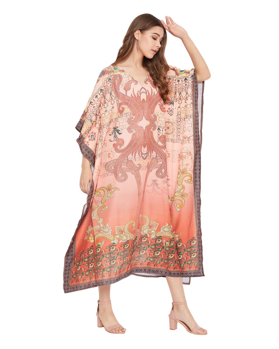 Orange Plus Size Kimono Resort Wear Polyester Caftan For Women