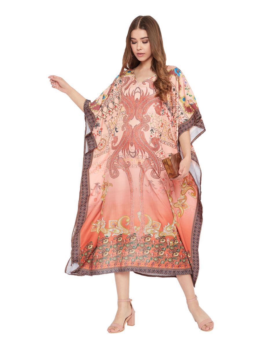 Orange Plus Size Kimono Resort Wear Polyester Caftan For Women