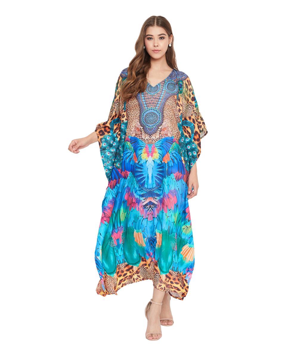 Stylish Leopard Resort Wear Polyester Kaftan For Plus Size Women