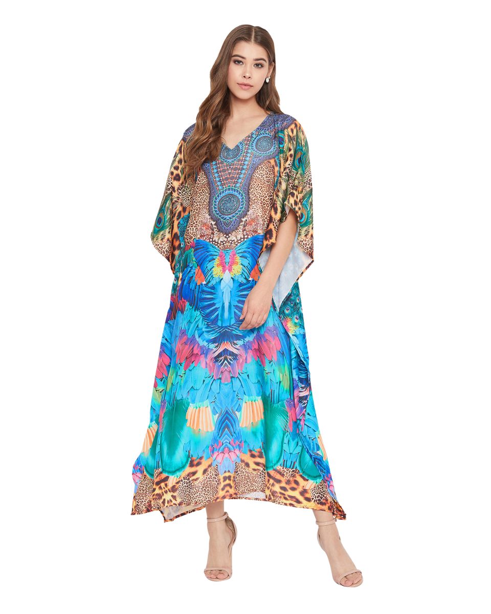 Stylish Leopard Resort Wear Polyester Kaftan For Plus Size Women