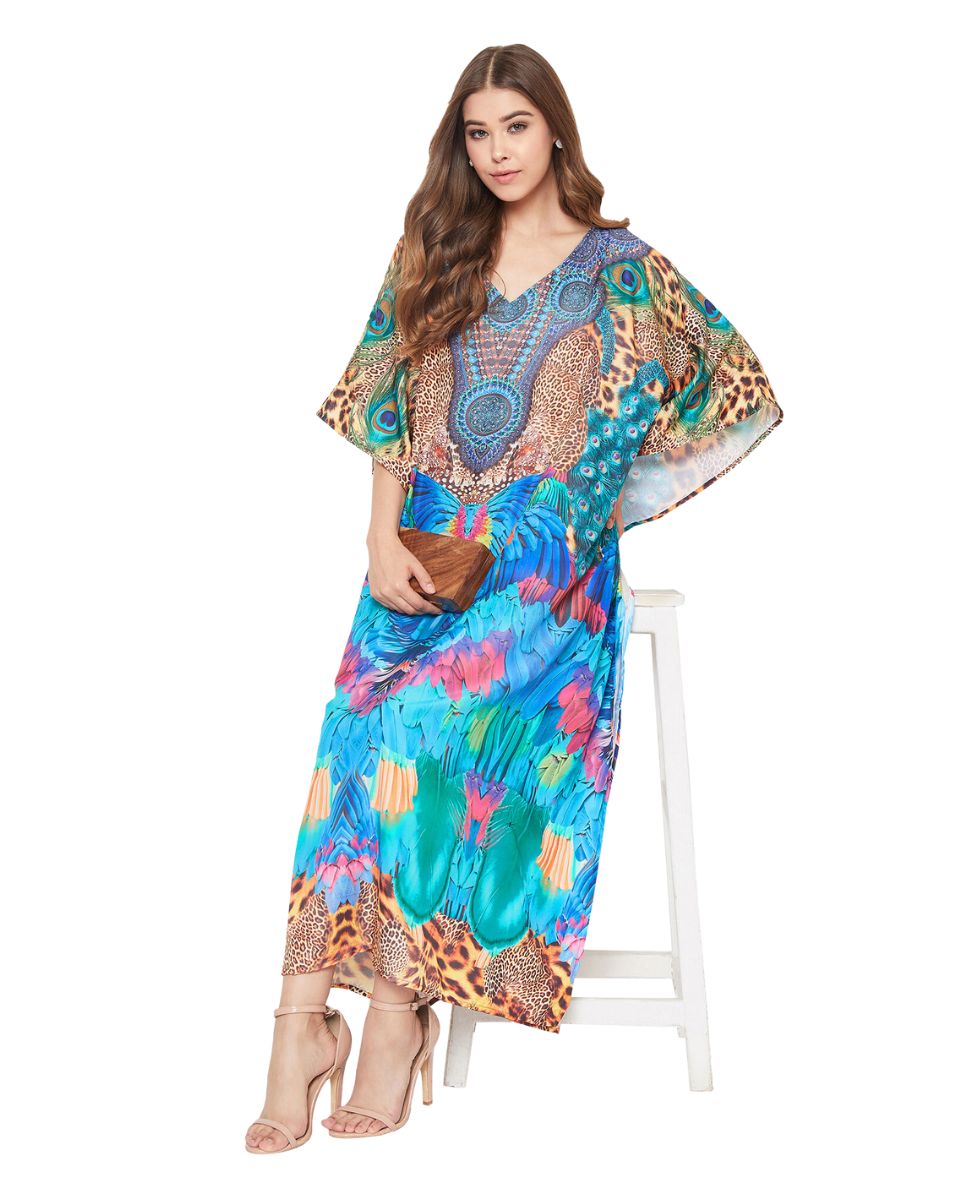 Stylish Leopard Resort Wear Polyester Kaftan For Plus Size Women