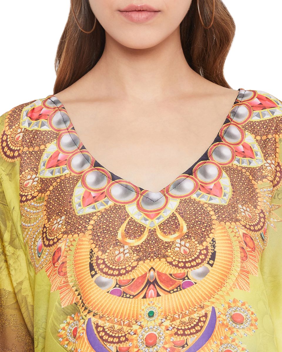 Brown Floral Digital Print Plus Size Polyester Kaftan For Women