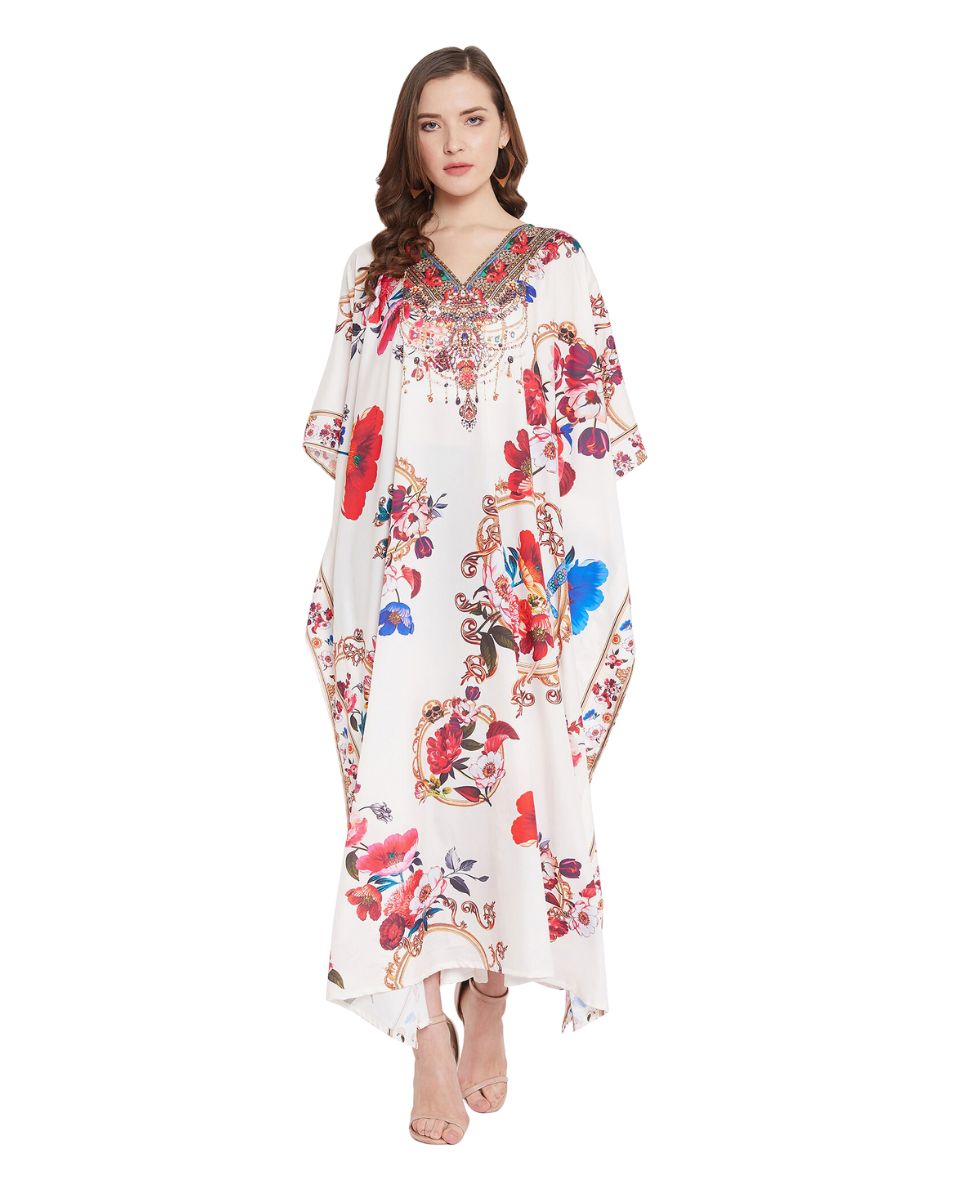 Multicolor Polyester Floral Caftan Dress For Plus Size Women