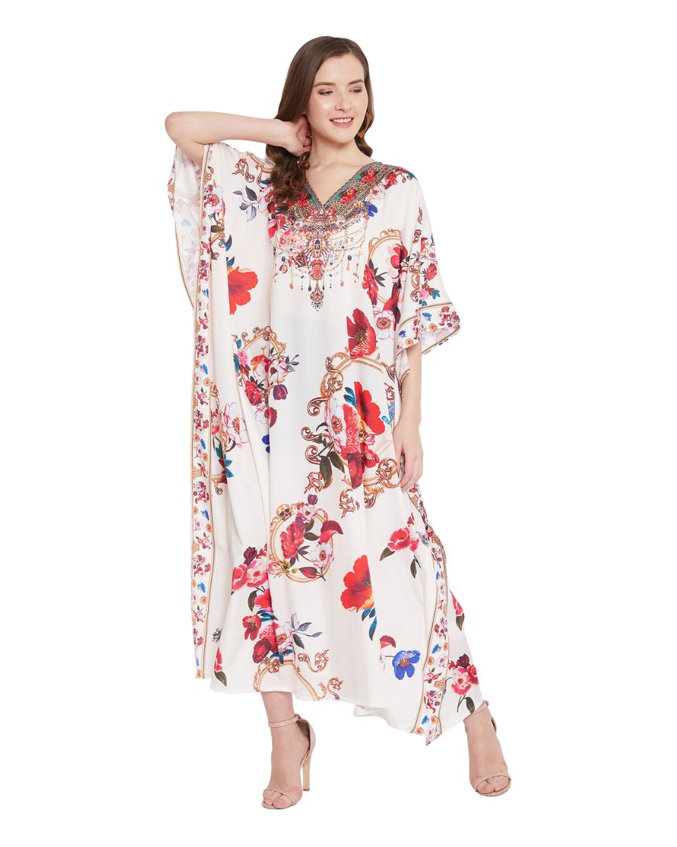 Multicolor Polyester Floral Caftan Dress For Plus Size Women