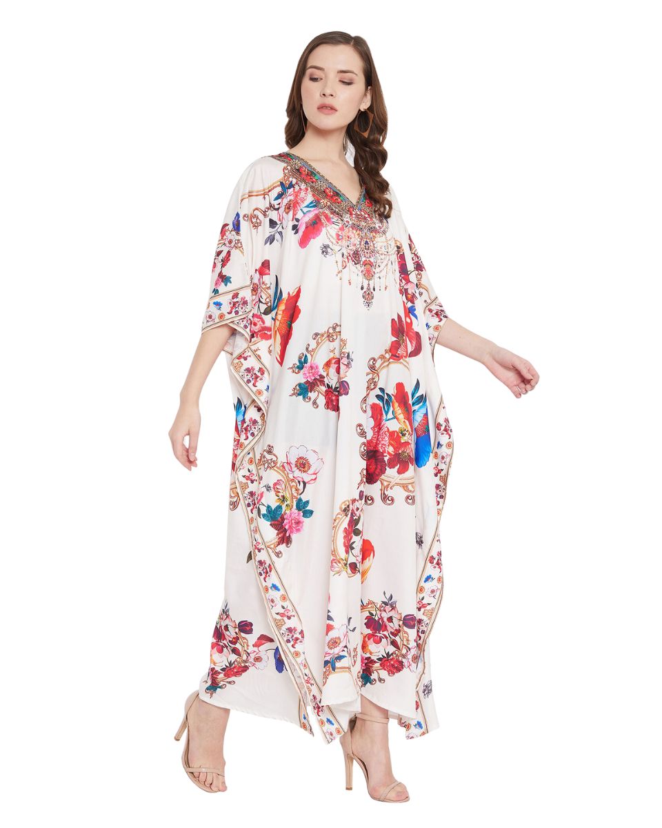 Multicolor Polyester Floral Caftan Dress For Plus Size Women