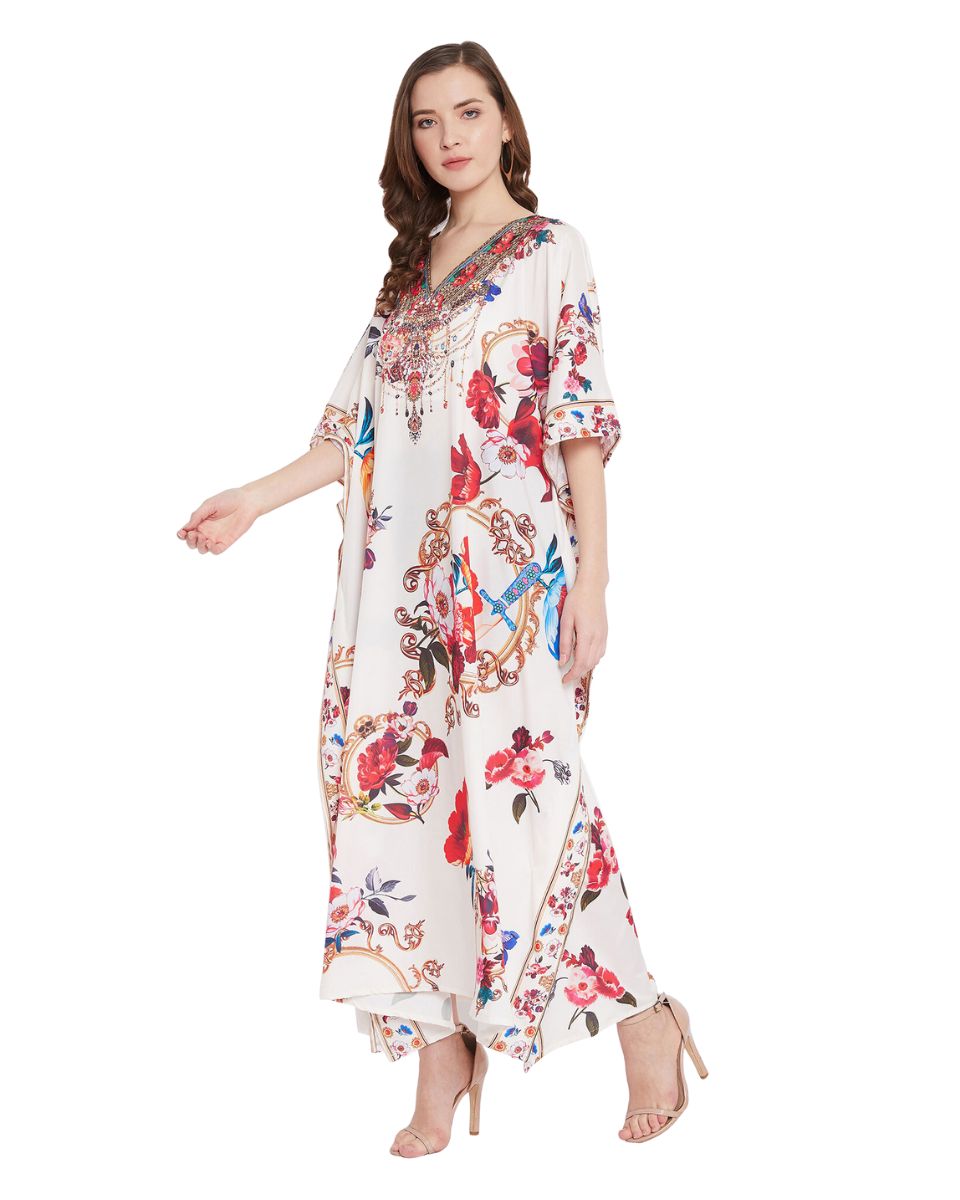 Multicolor Polyester Floral Caftan Dress For Plus Size Women