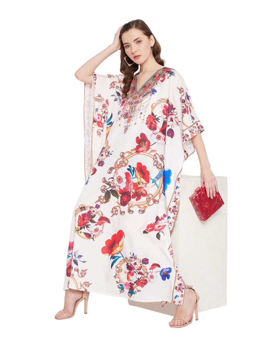 Multicolor Polyester Floral Caftan Dress For Plus Size Women