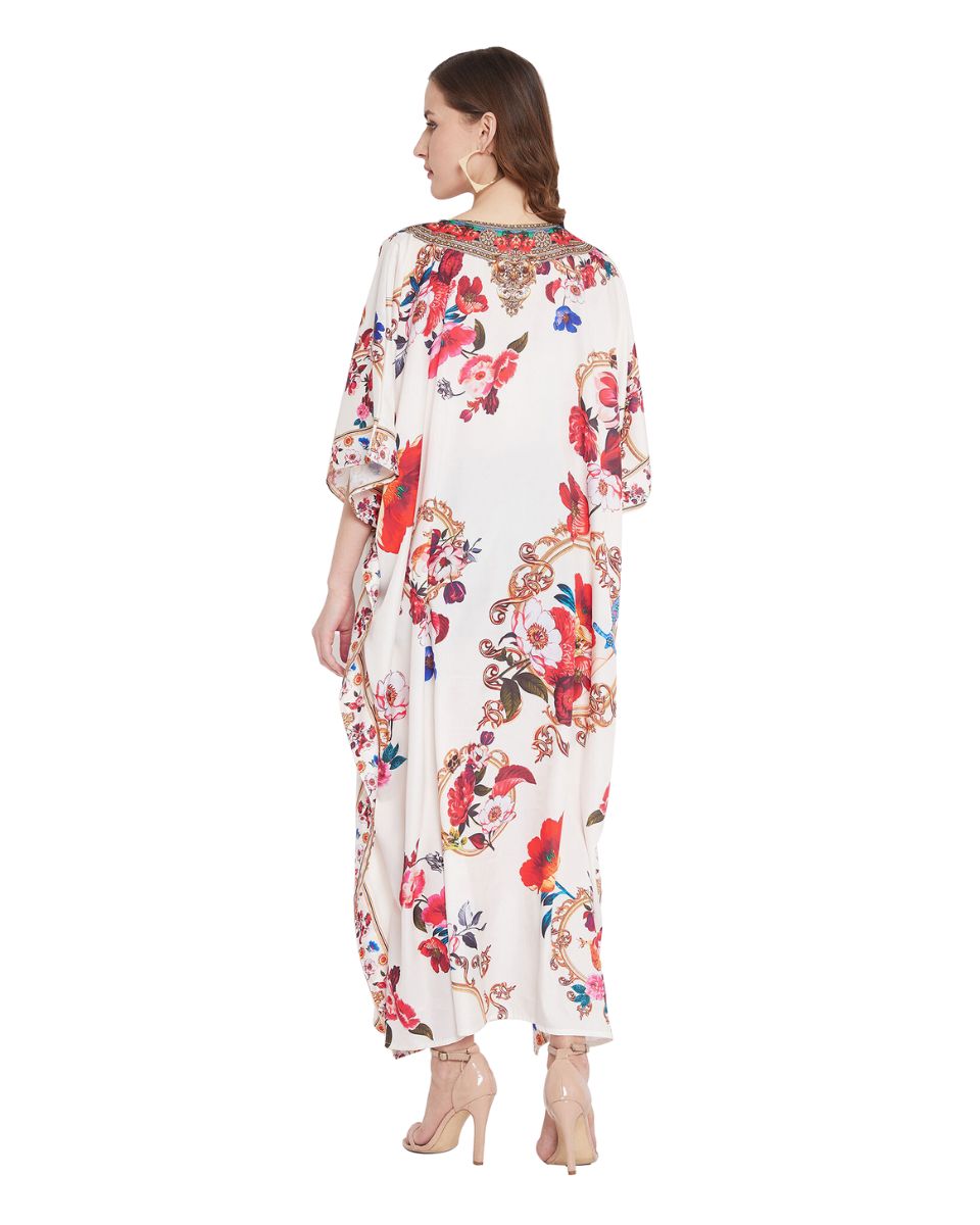 Multicolor Polyester Floral Caftan Dress For Plus Size Women