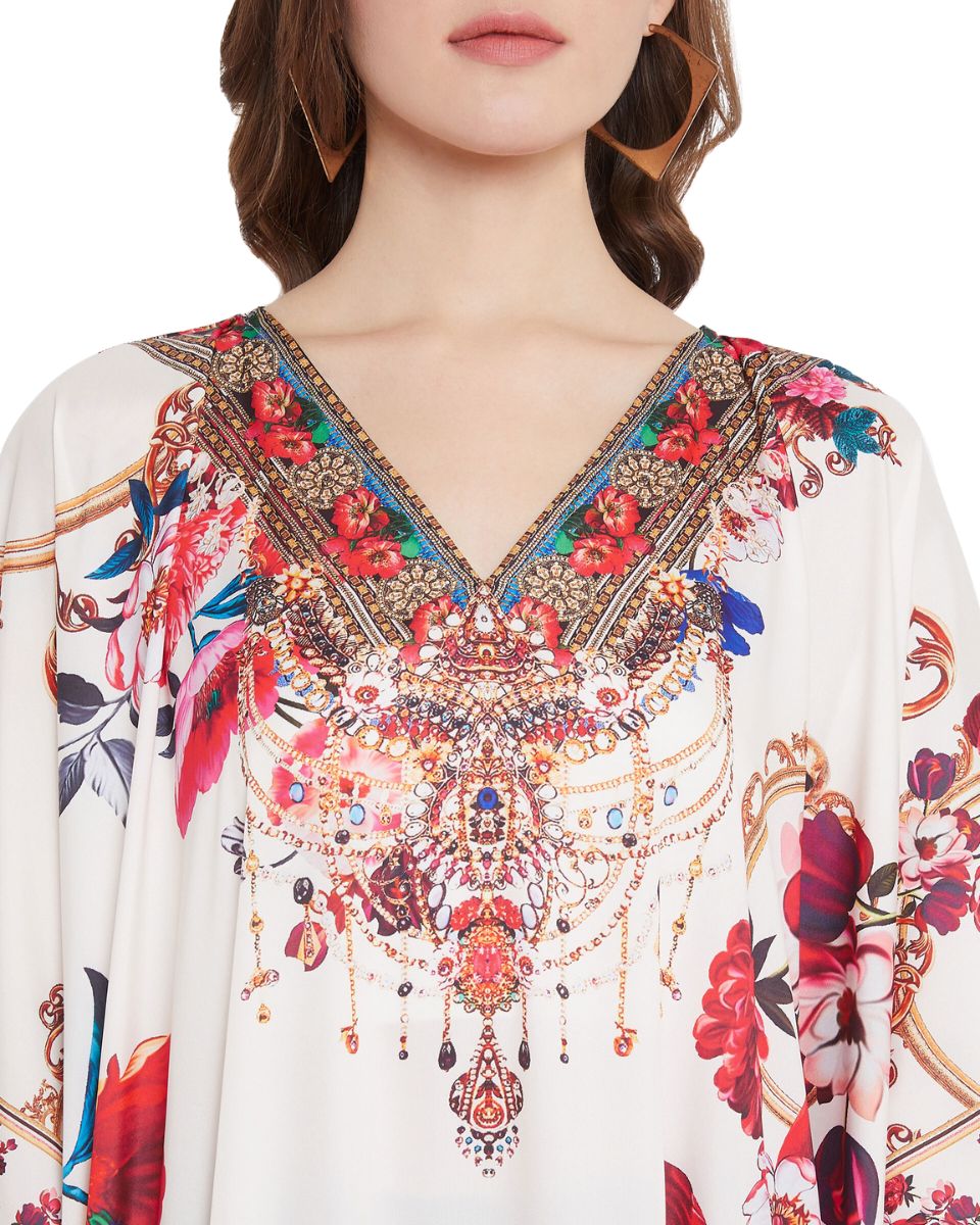 Multicolor Polyester Floral Caftan Dress For Plus Size Women