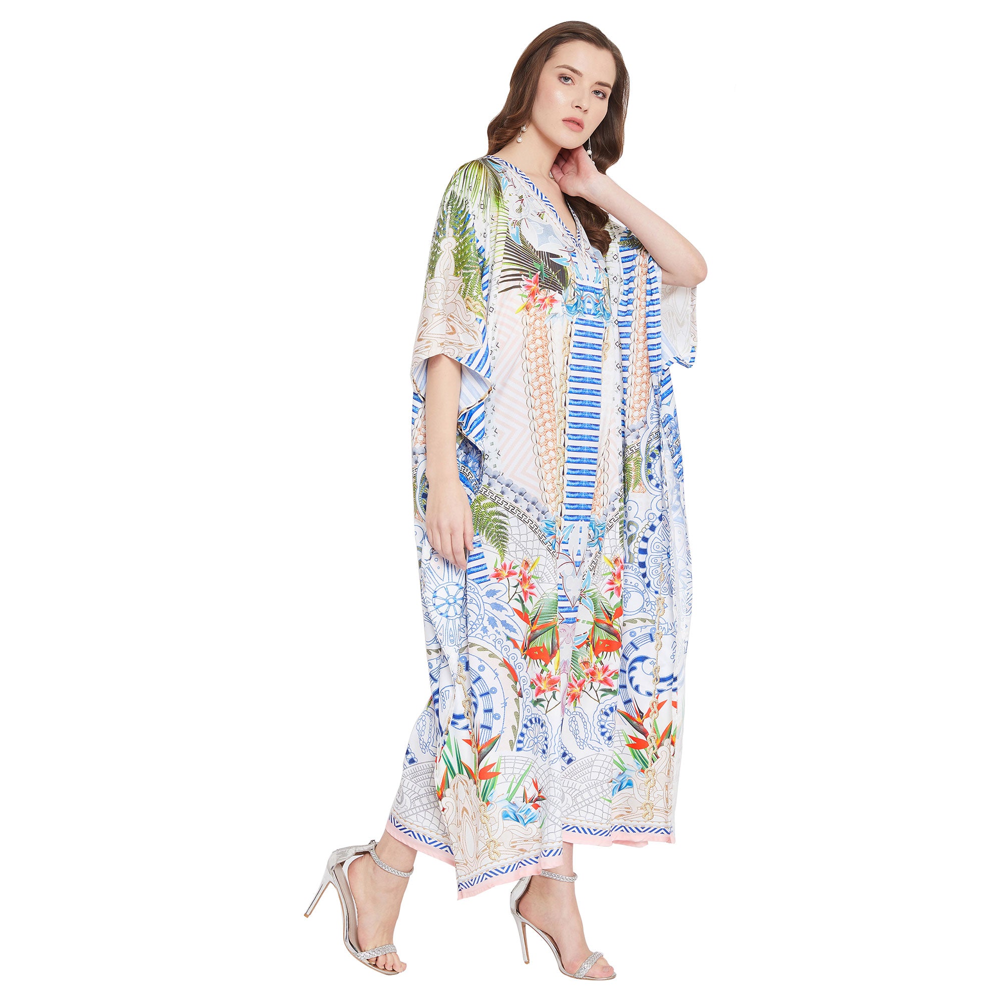 Multicolor Floral Summer Maxi Plus Size Beachwear Kaftan For Women