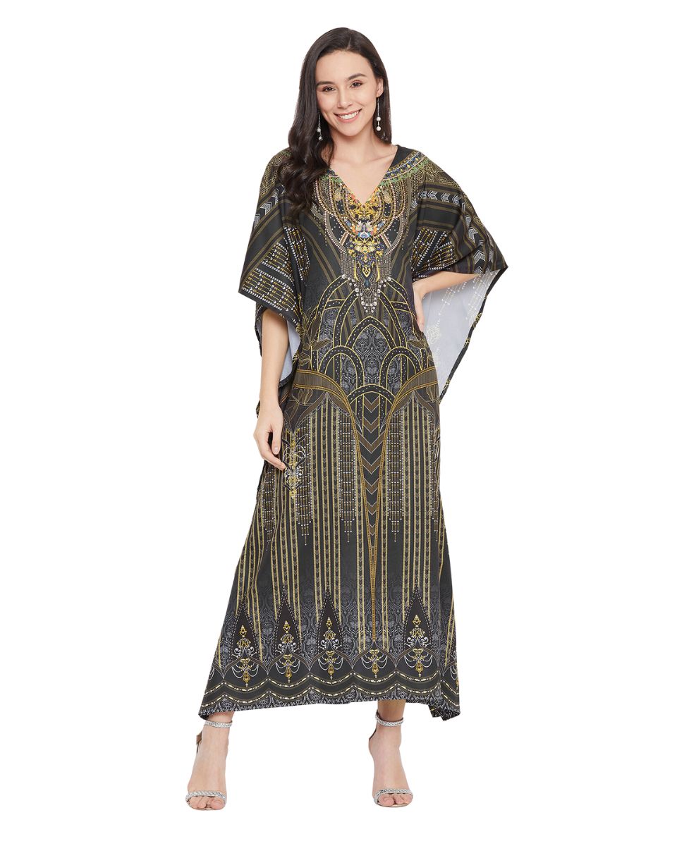 Digital Printed Kimono Sleeve Maxi Kaftan For Plus Size Women