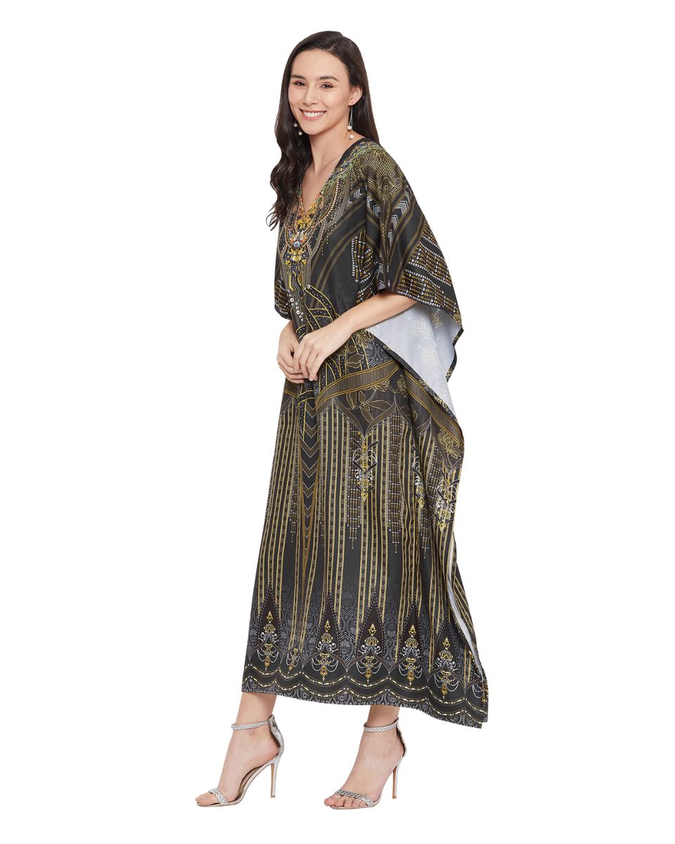 Digital Printed Kimono Sleeve Maxi Kaftan For Plus Size Women