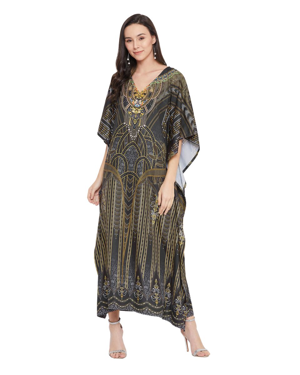 Digital Printed Kimono Sleeve Maxi Kaftan For Plus Size Women