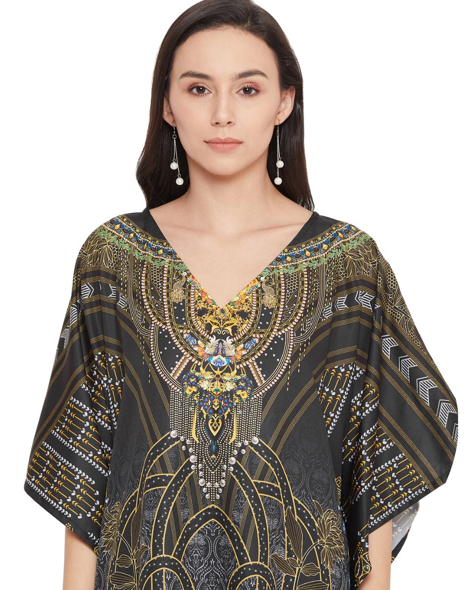 Digital Printed Kimono Sleeve Maxi Kaftan For Plus Size Women