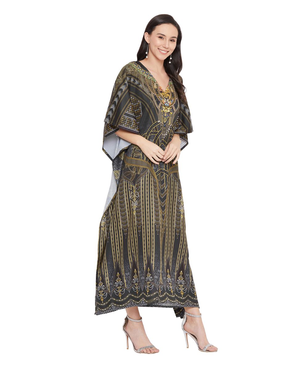 Digital Printed Kimono Sleeve Maxi Kaftan For Plus Size Women