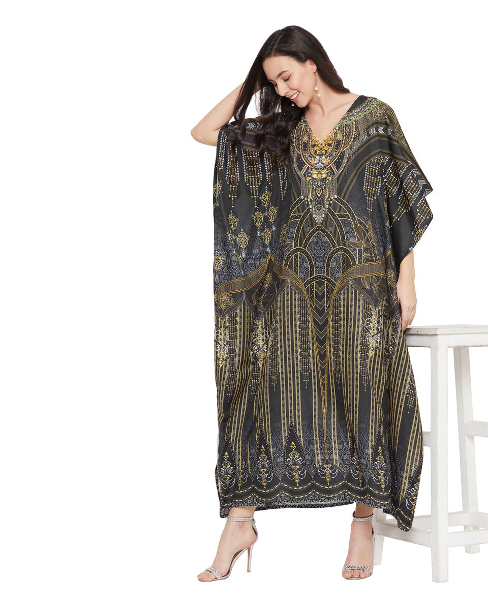 Digital Printed Kimono Sleeve Maxi Kaftan For Plus Size Women