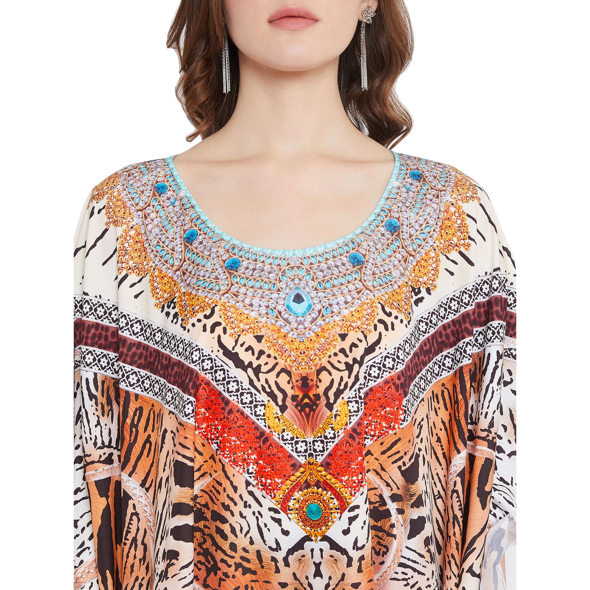 Long Leopard Multicolor Polyester Kaftan For Plus Size Women