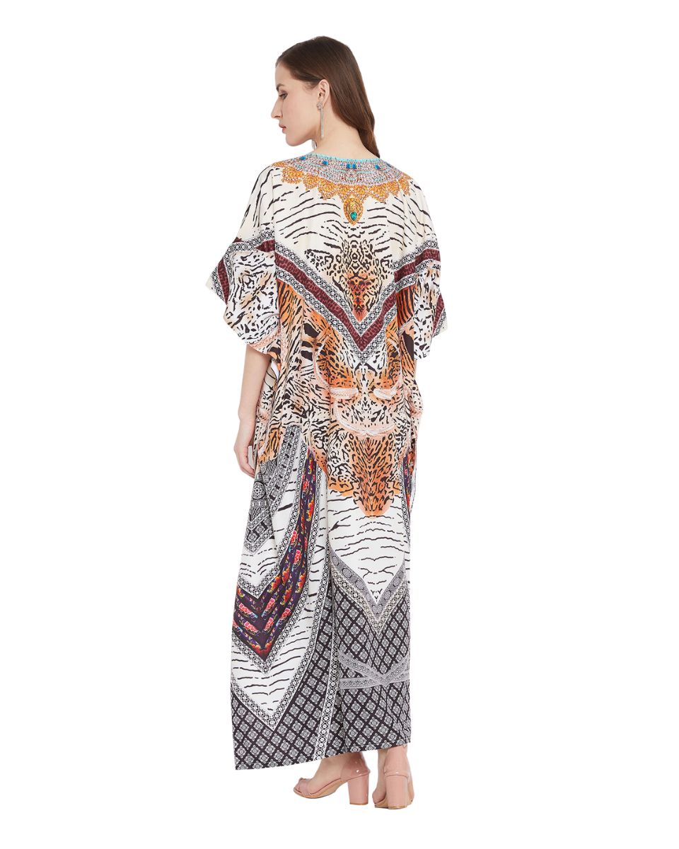 Long Leopard Multicolor Polyester Kaftan For Plus Size Women