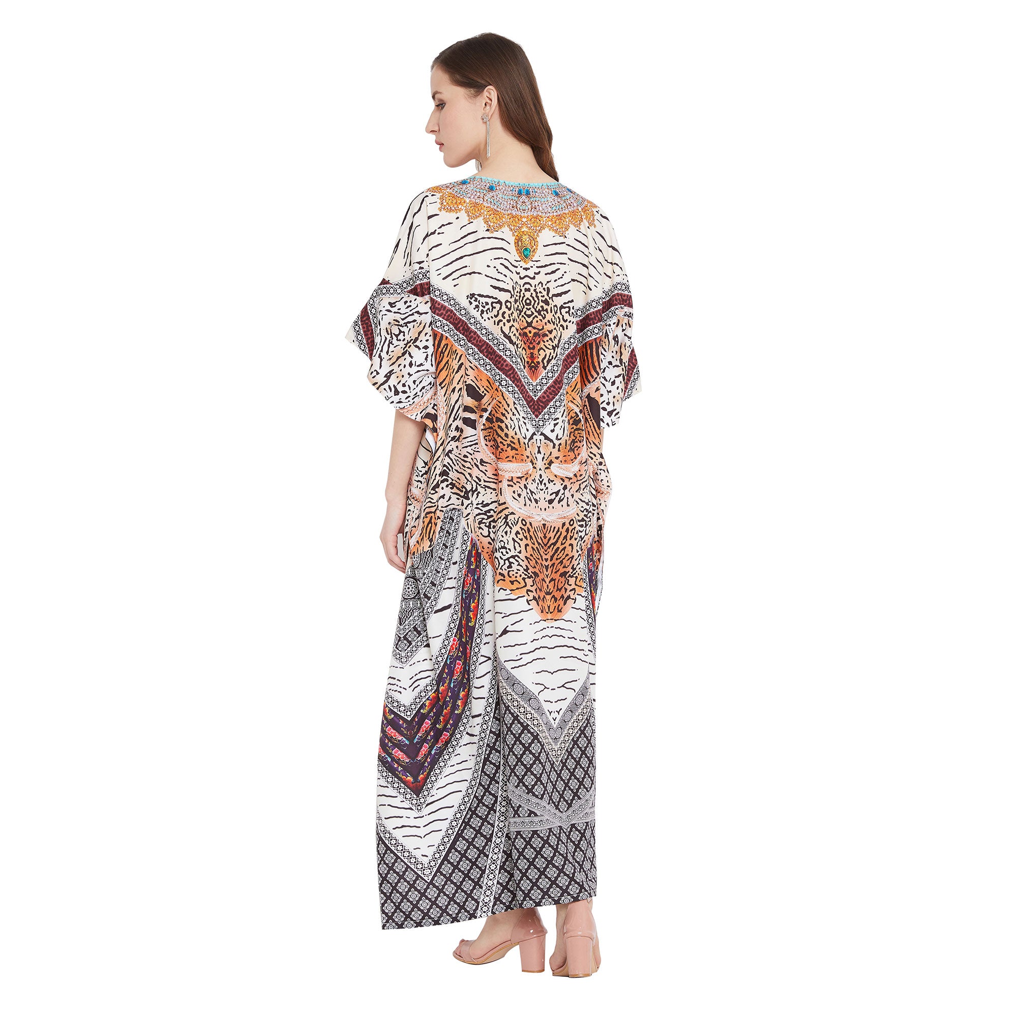 Long Leopard Multicolor Polyester Kaftan For Plus Size Women