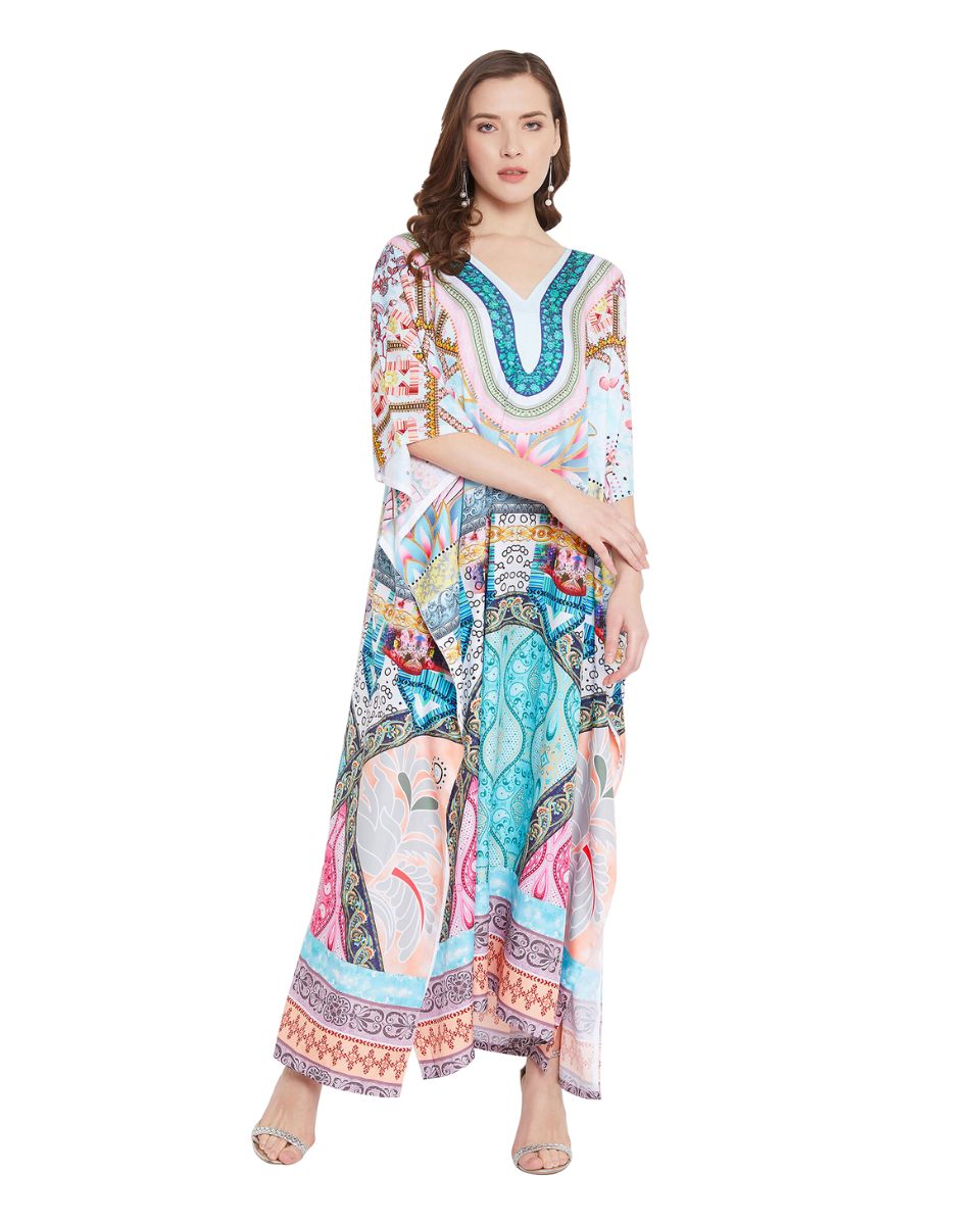 Kaftan Multicolor Paisley Polyester Maxi For Plus Size Women