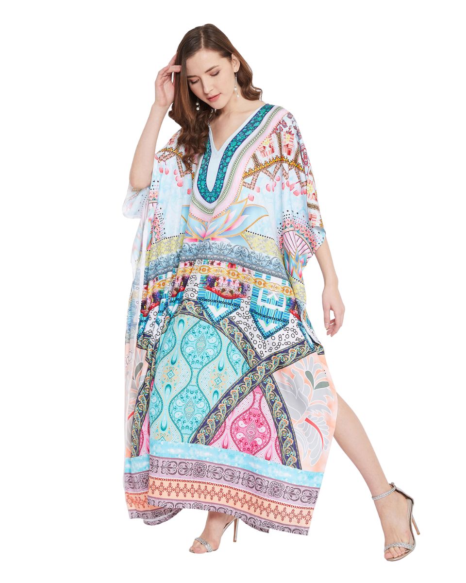 Kaftan Multicolor Paisley Polyester Maxi For Plus Size Women