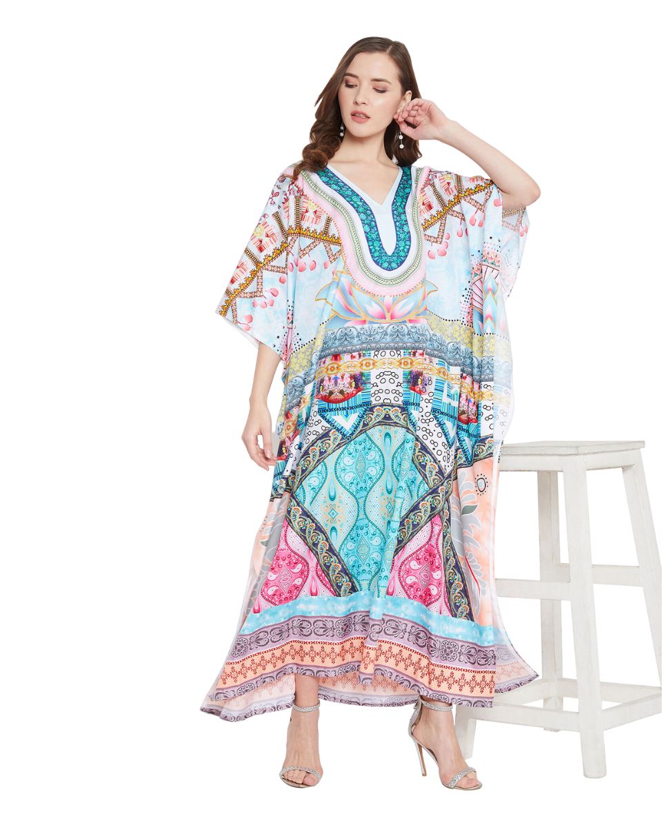 Kaftan Multicolor Paisley Polyester Maxi For Plus Size Women