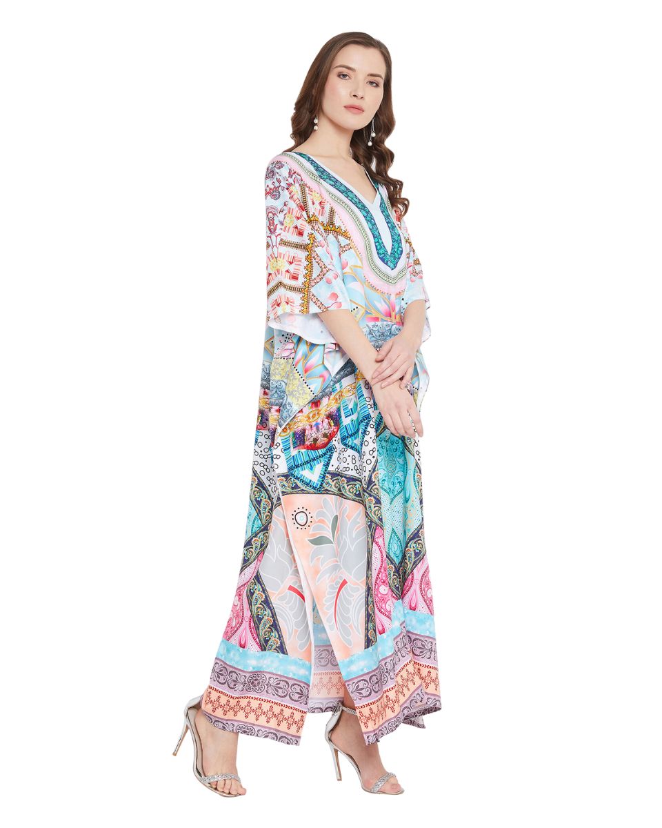 Kaftan Multicolor Paisley Polyester Maxi For Plus Size Women