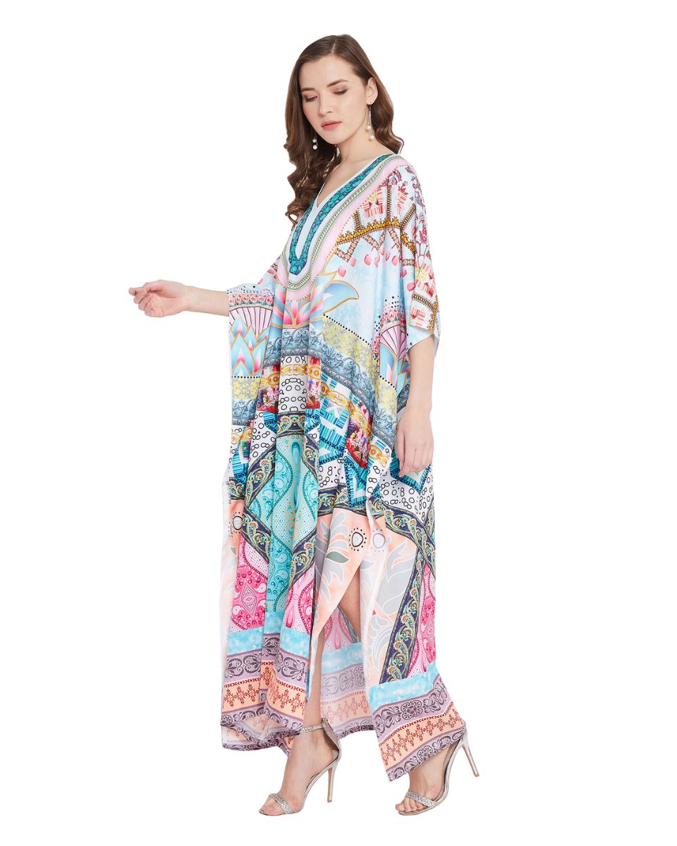 Kaftan Multicolor Paisley Polyester Maxi For Plus Size Women