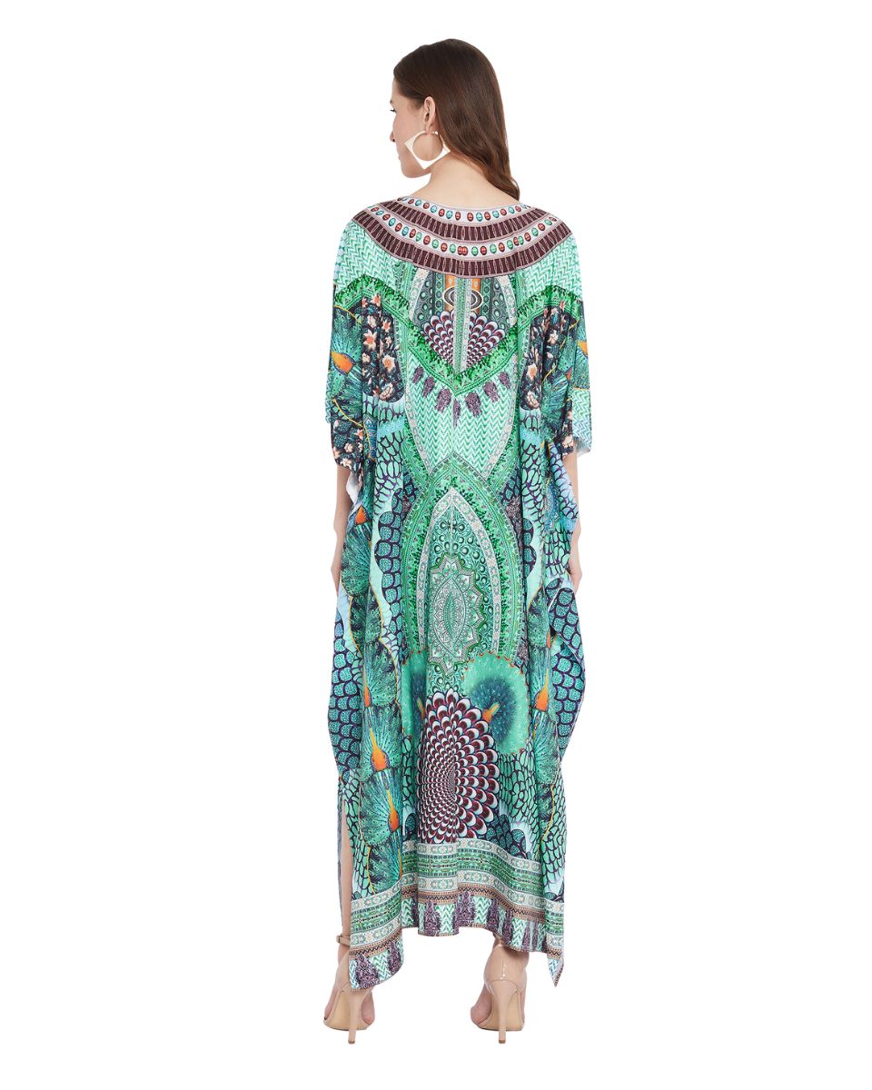 Peacock Print Polyester Kimono Sleeve Plus Size Kaftan For Women