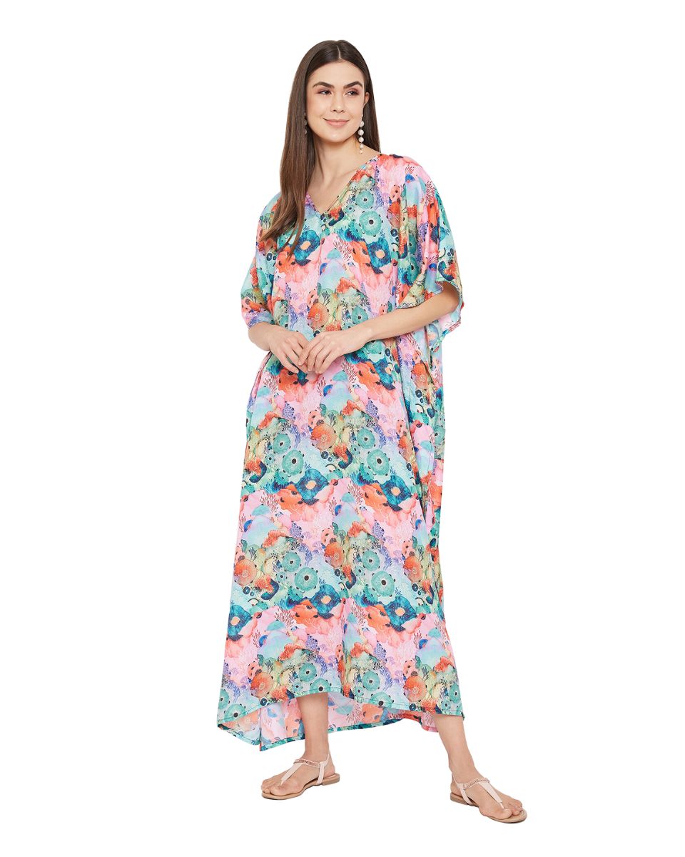 Women Multicolor Polyester Plus Size Caftan