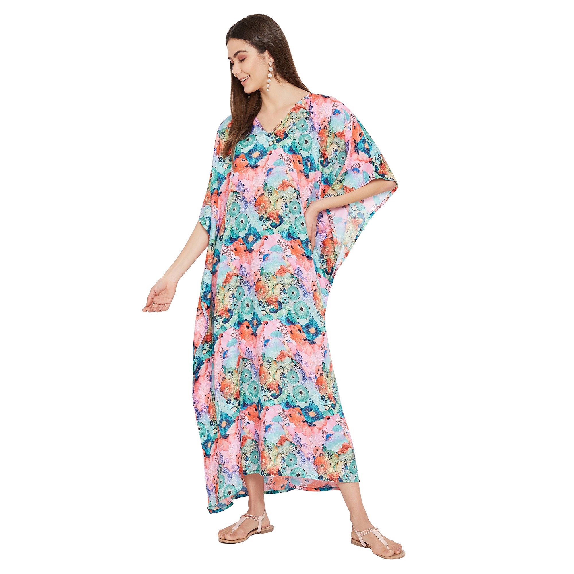 Multicolor Polyester Plus Size Women Caftan