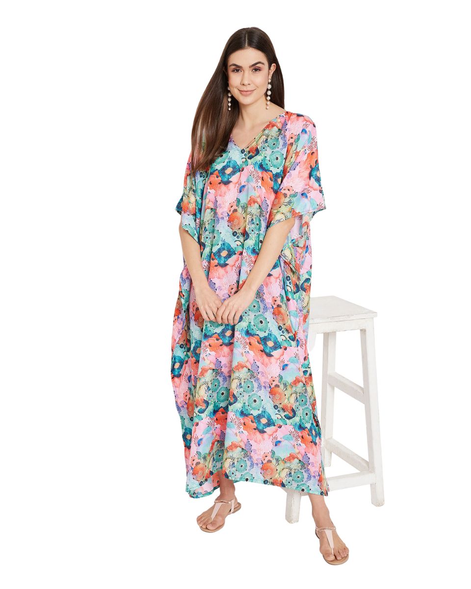 Women Multicolor Polyester Plus Size Caftan